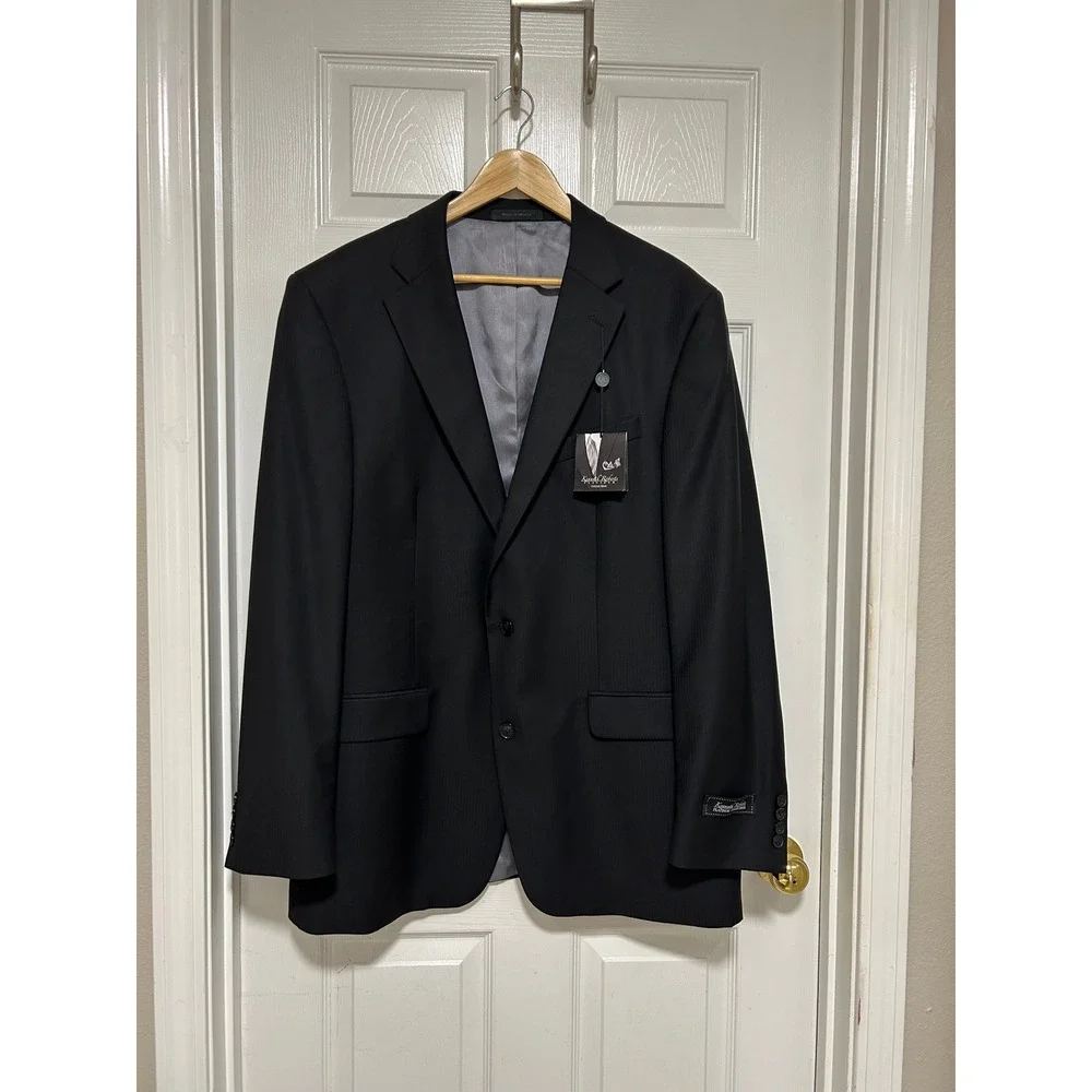 Kenneth Roberts Platinum Collection Fine Worsted Wool Black Tailored Blazer  46L